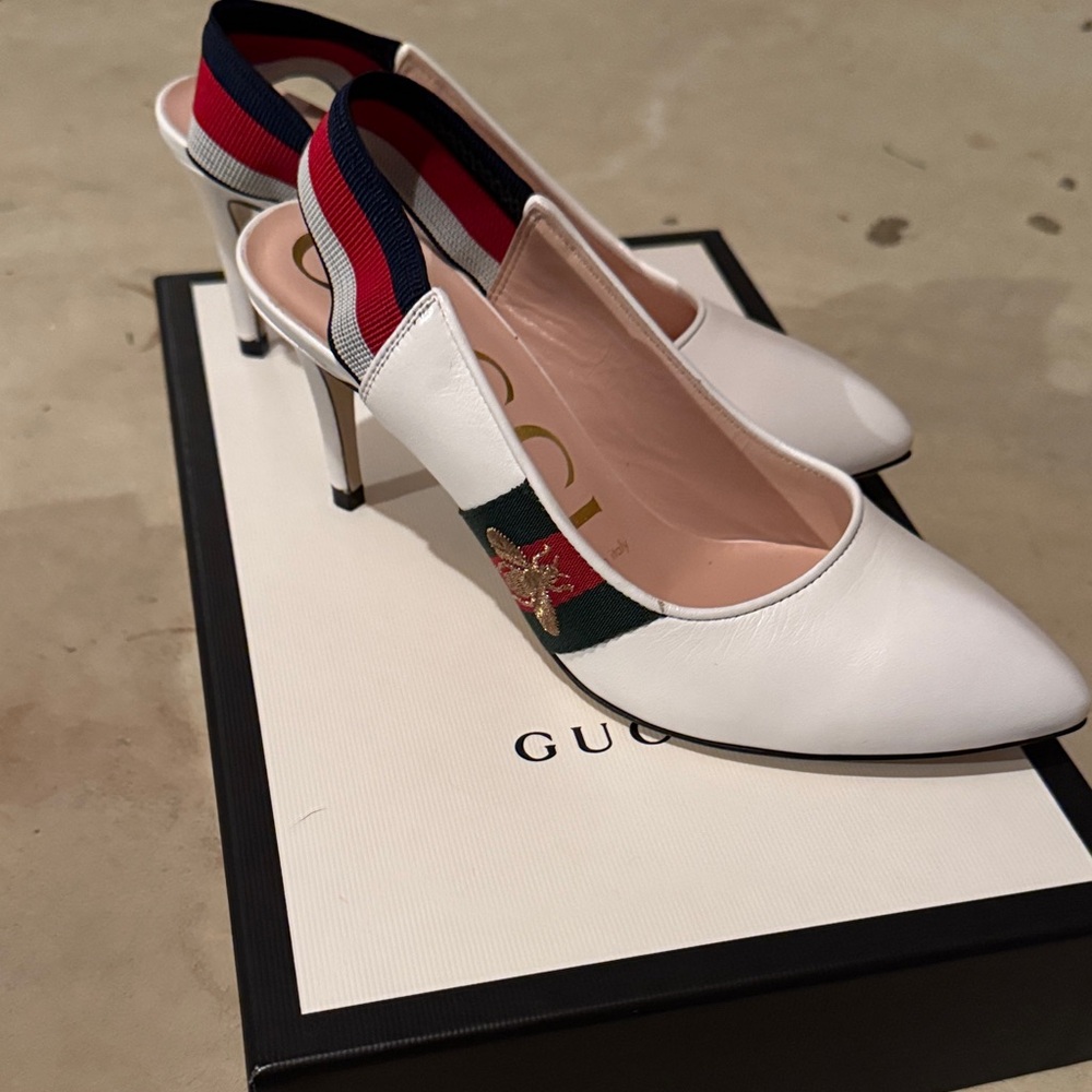 Gucci Women's White and Red Slingback Heels